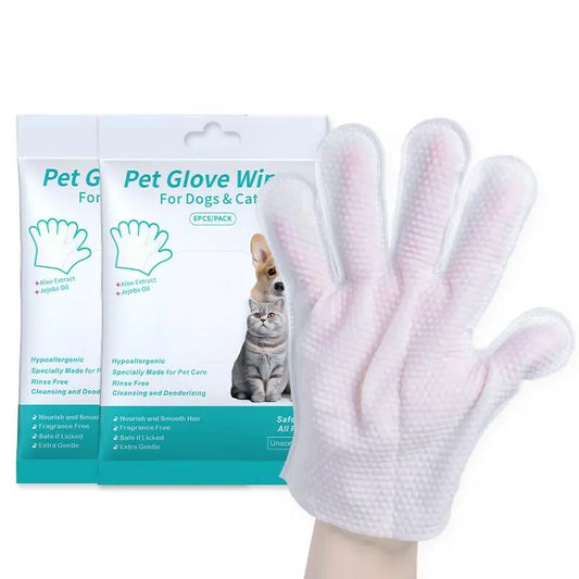 Pet Cleaning Wipes - 6 Count Pack for Cats & Dogs | All-In-One Grooming & Shedding Tool for Freshness and Odor Control
